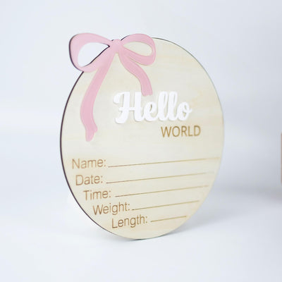 Hello World Baby Announcement Sign, Baby Girl Birth Announcement Sign, Baby Girl Name Sign, Newborn Photo Prop, Baby Shower Gift Keepsake