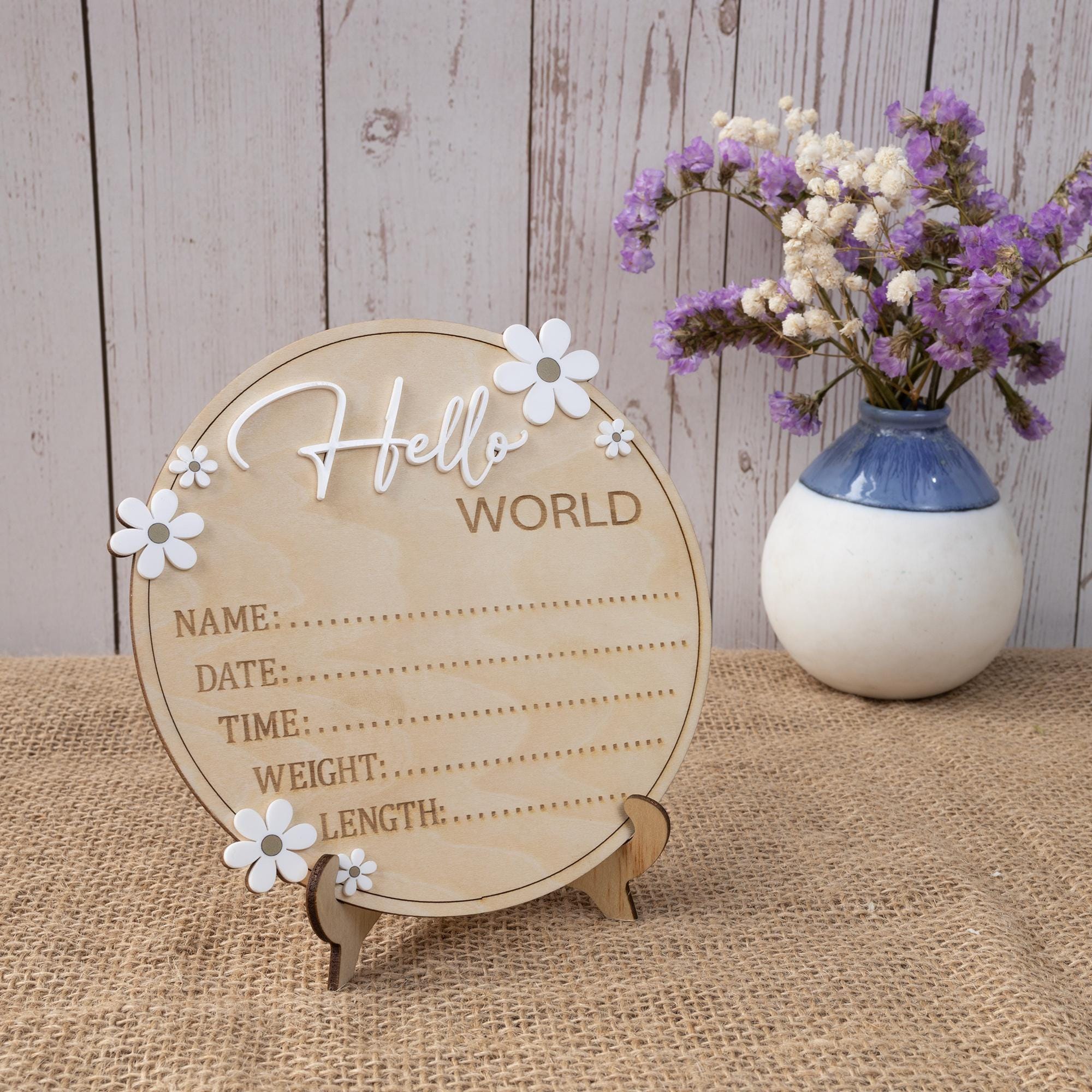 Baby Birth Stat Sign, Hello World Baby Sign Daisy, Baby Name Announcement, Hospital Name Sign, Baby Wooden Sign, Newborn Girl Announcement