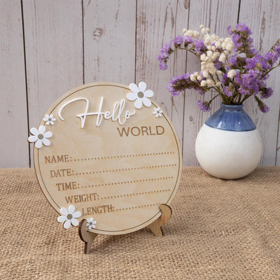 Baby Birth Stat Sign, Hello World Baby Sign Daisy, Baby Name Announcement, Hospital Name Sign, Baby Wooden Sign, Newborn Girl Announcement