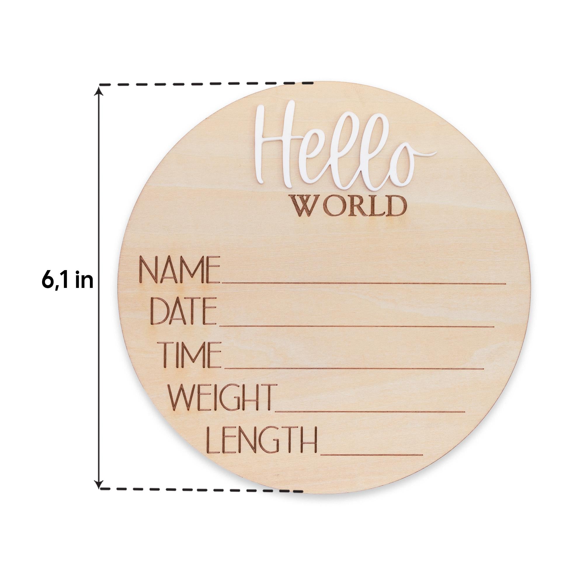 Personalized Baby Birth Stats Sign, Wooden Hello World Newborn Nursery Decor