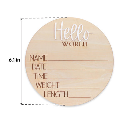 Personalized Baby Birth Stats Sign, Wooden Hello World Newborn Nursery Decor