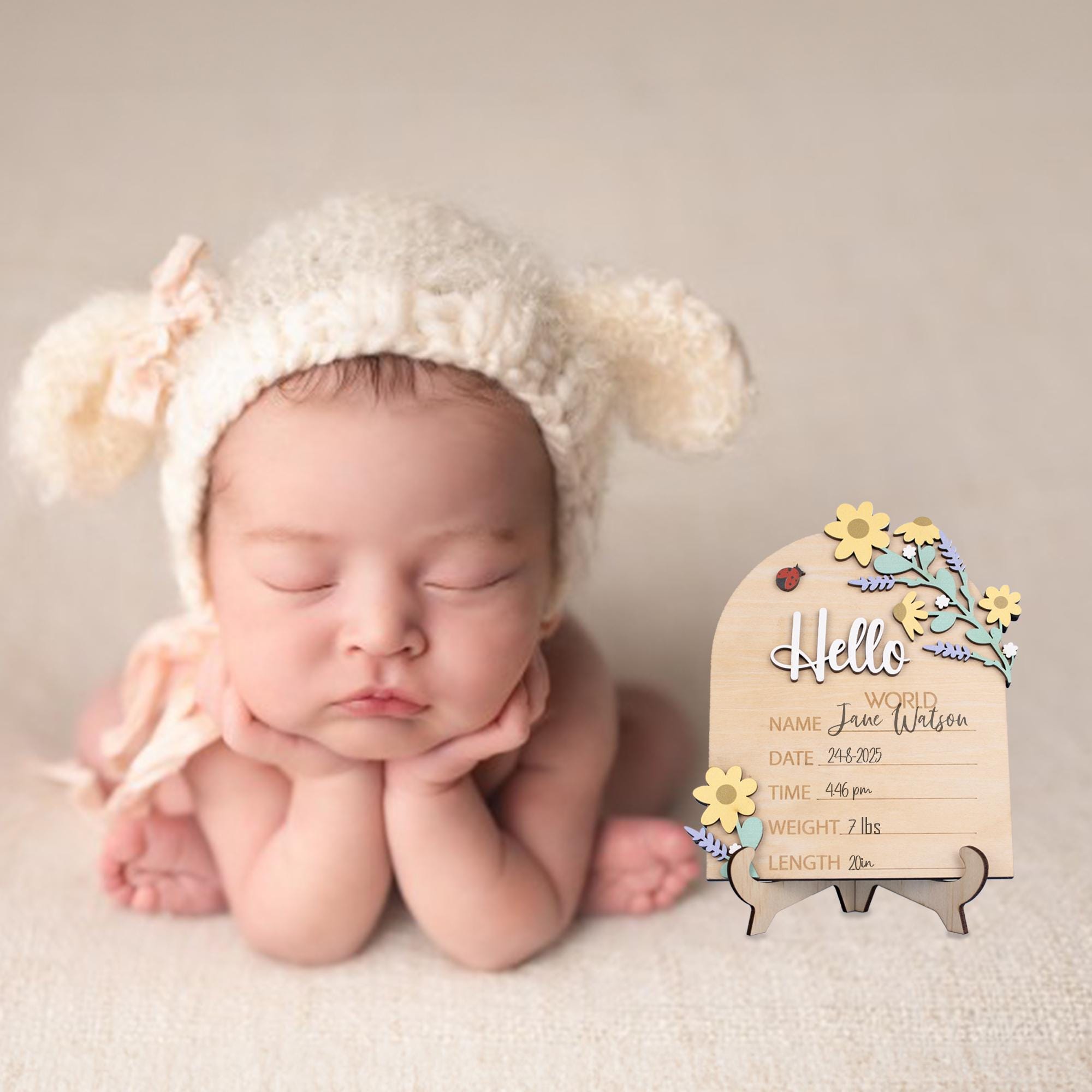 Birth Announcement Sign, Floral Baby Name Sign, Floral Baby Name Announcement Sign, Newborn Photo Prop, Wood Nursery Sign, Baby Name Reveal