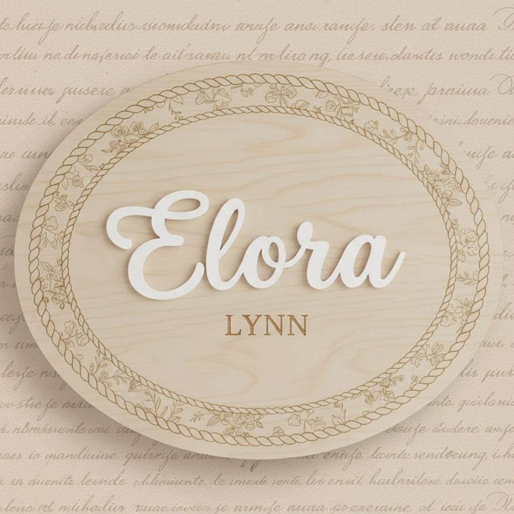 Personalized Wooden Baby Name Sign, Oval Nursery Name Announcement Plaque