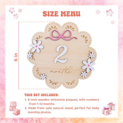 Baby Milestone Sign With Wooden Numbers, Floral Monthly Milestone Card, 3D Layered Baby Photo Prop, Milestone Sign For Baby Girl, Baby Sign