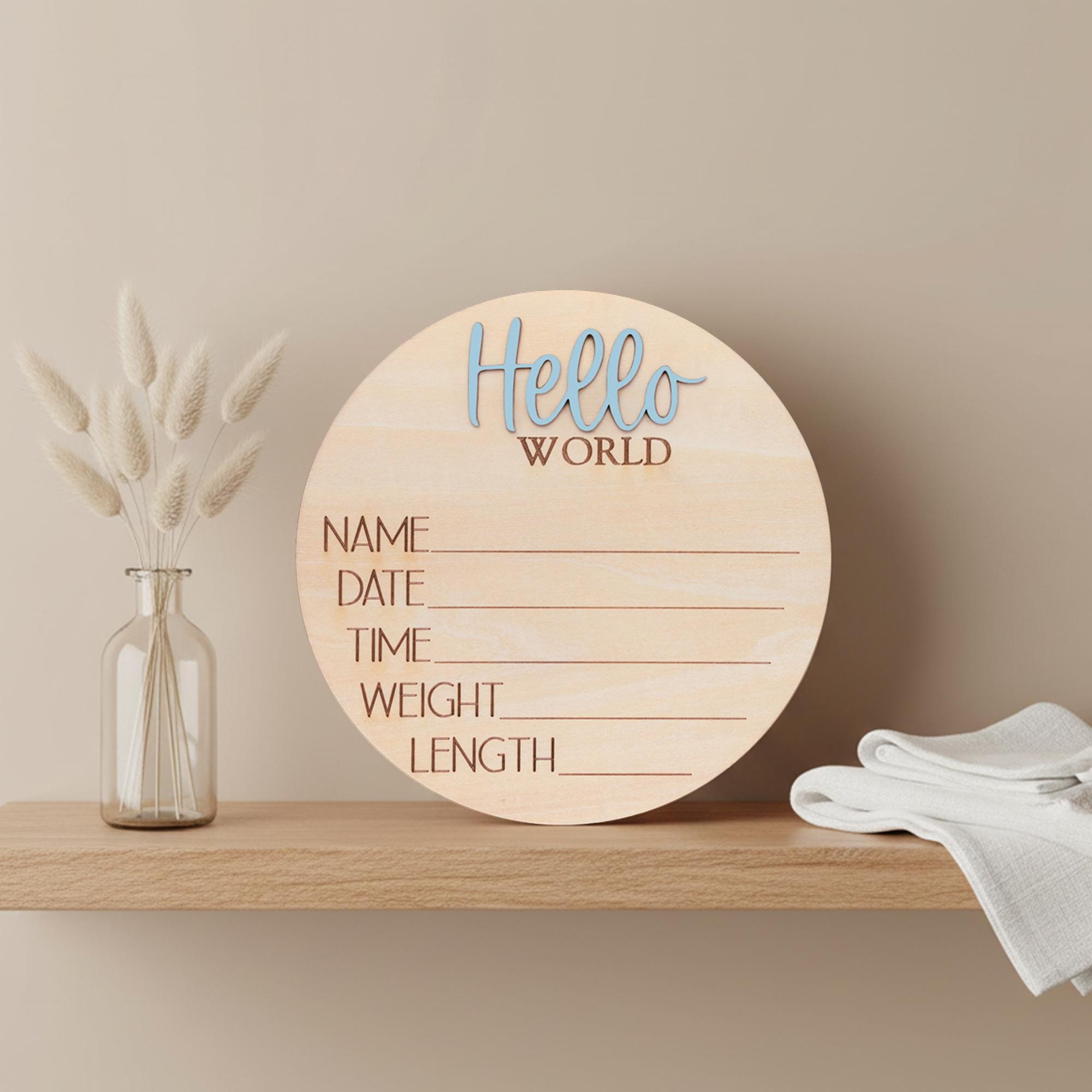 Personalized Hello World Baby Sign Wooden Newborn Keepsake