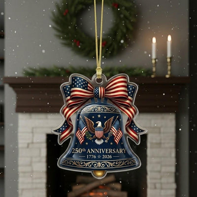 Semiquincentennial Gift 2026 USA 250th Anniversary Ornament Navy Blue Liberty Bell Patriotic Eagle Decor American Flag Bow