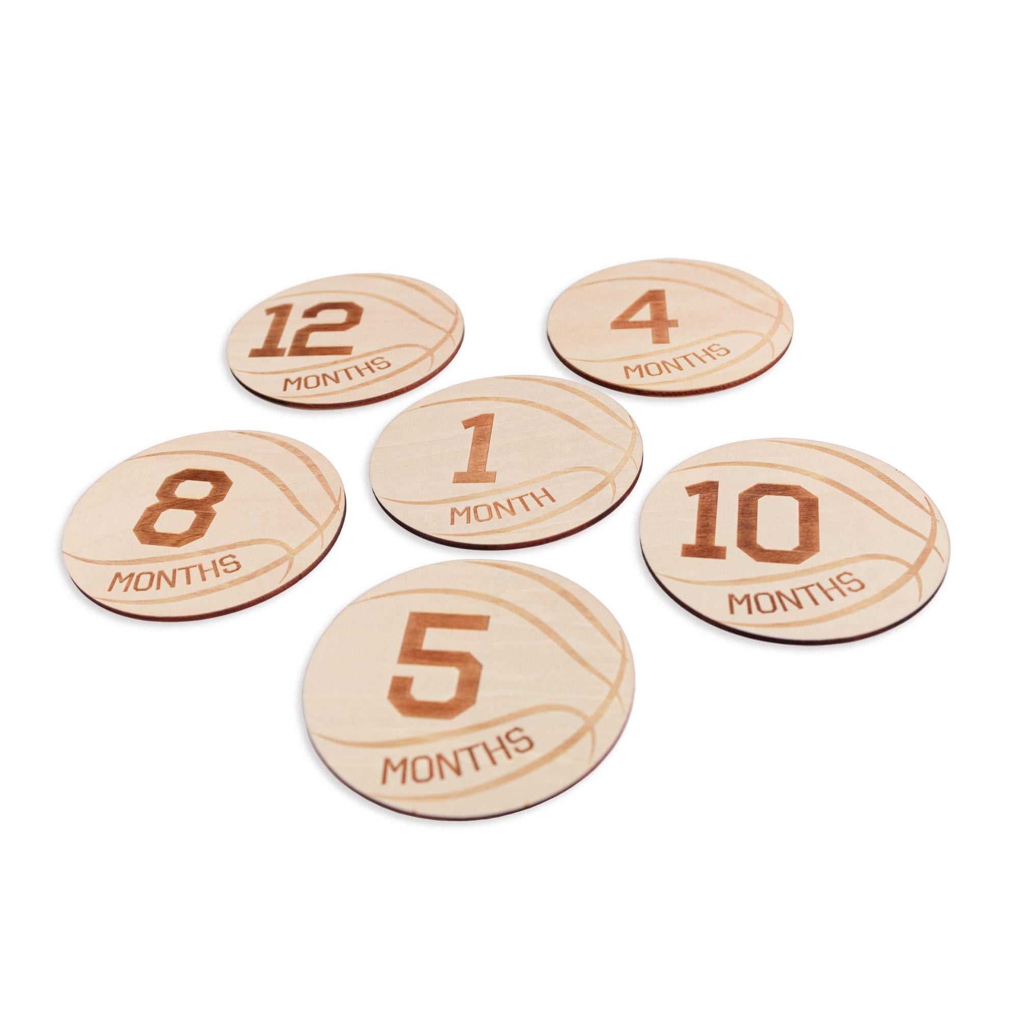 Wooden Baby Monthly Milestone Discs Set, Basketball Baby, Engraved Newborn Photo Prop, Baby Shower Keepsake Gift, Gift For Newborn, Baby Boy