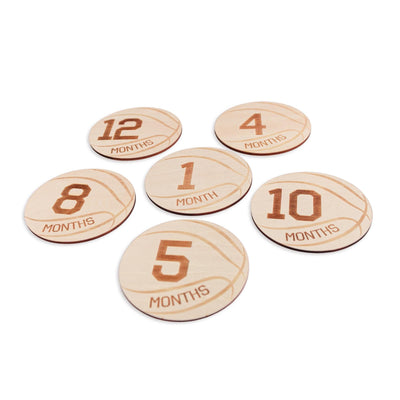 Wooden Baby Monthly Milestone Discs Set, Basketball Baby, Engraved Newborn Photo Prop, Baby Shower Keepsake Gift, Gift For Newborn, Baby Boy