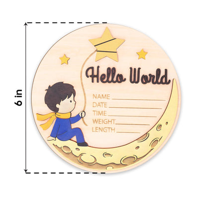 Little Prince Birth Stats Sign | 3D Moon and Stars Wooden Plaque | Hello World Newborn Announcement | Storybook Photo Prop | Baby Boy Gift