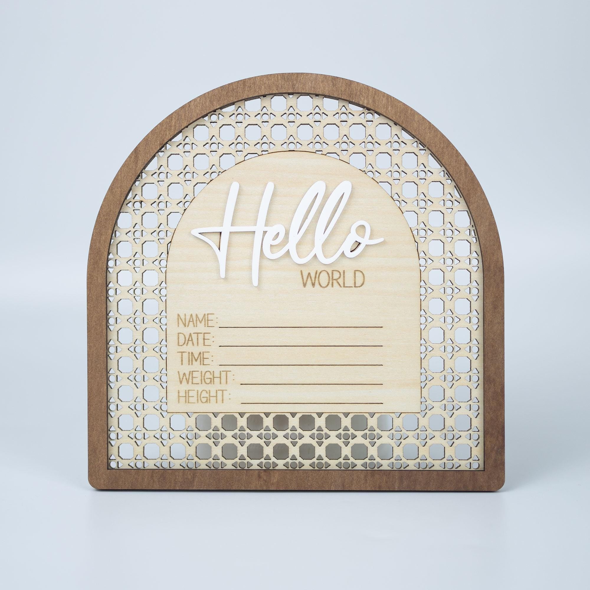 Birth Announcement Sign, Baby Name Sign, Hello World Sign, Hospital Photo Prop, Baby Keepsake, Baby Stat Sign,  Baby Name With Birth Stats
