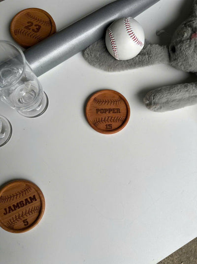 Personalized Baseball Wooden Coasters: Custom Name & Number