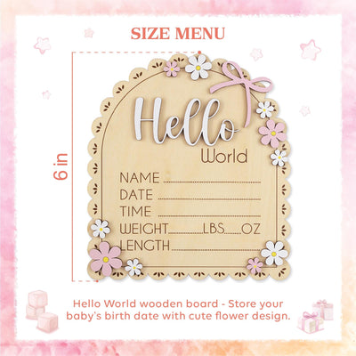 Hello World Birth Announcement Sign, Daisy Baby Sign, Floral Baby Name Sign, Wooden Newborn Photo Prop, Baby Shower Gift, Nursery Decor
