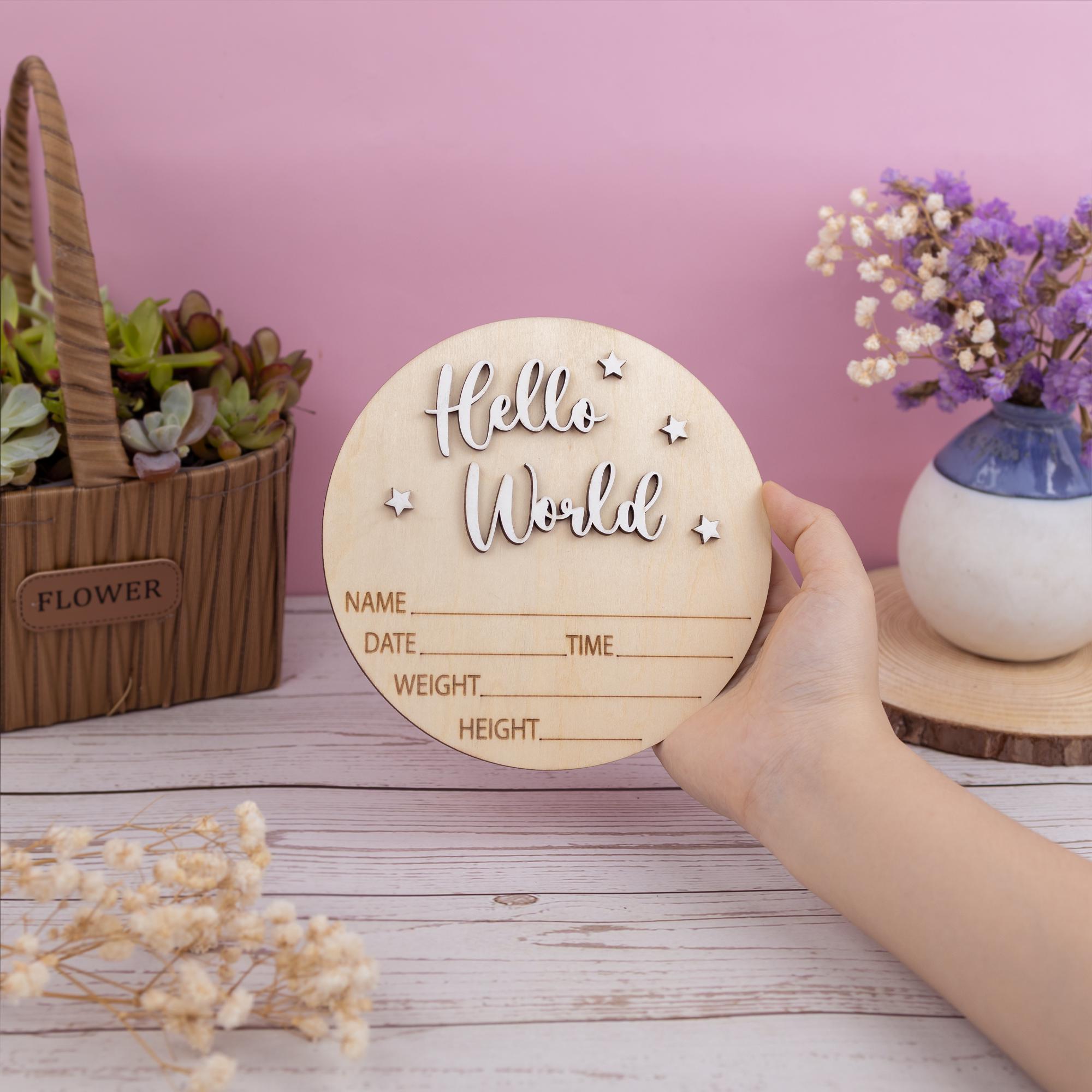 Baby Announcement, Hello World Sign, Baby Birth Stats Sign, Wooden Birth Announcement Sign, Custom Newborn Stats, Hospital Name Sign