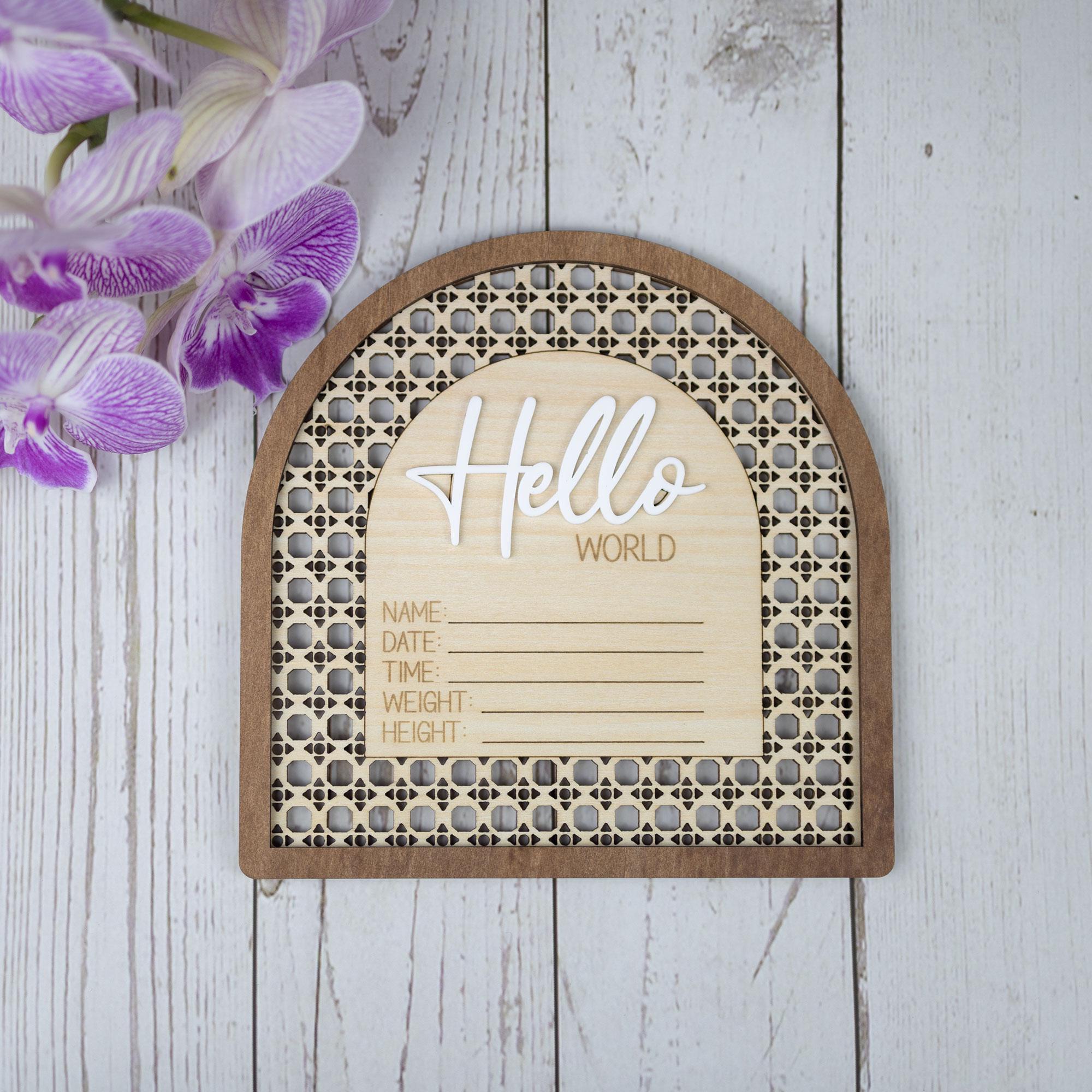 Birth Announcement Sign, Baby Name Sign, Hello World Sign, Hospital Photo Prop, Baby Keepsake, Baby Stat Sign,  Baby Name With Birth Stats