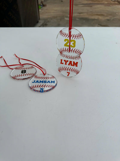 Personalized Baseball Ornament, Custom Name or Number Baseball Ornament, Glass Baseball Christmas Ornament, Baseball Player Gift
