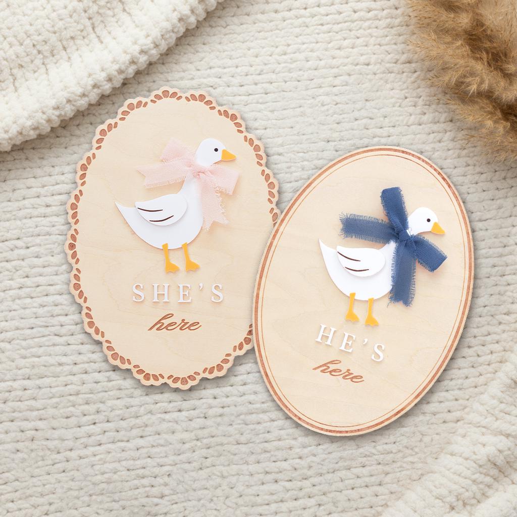 He’s Here She’s Here Wooden Baby Announcement Signs
