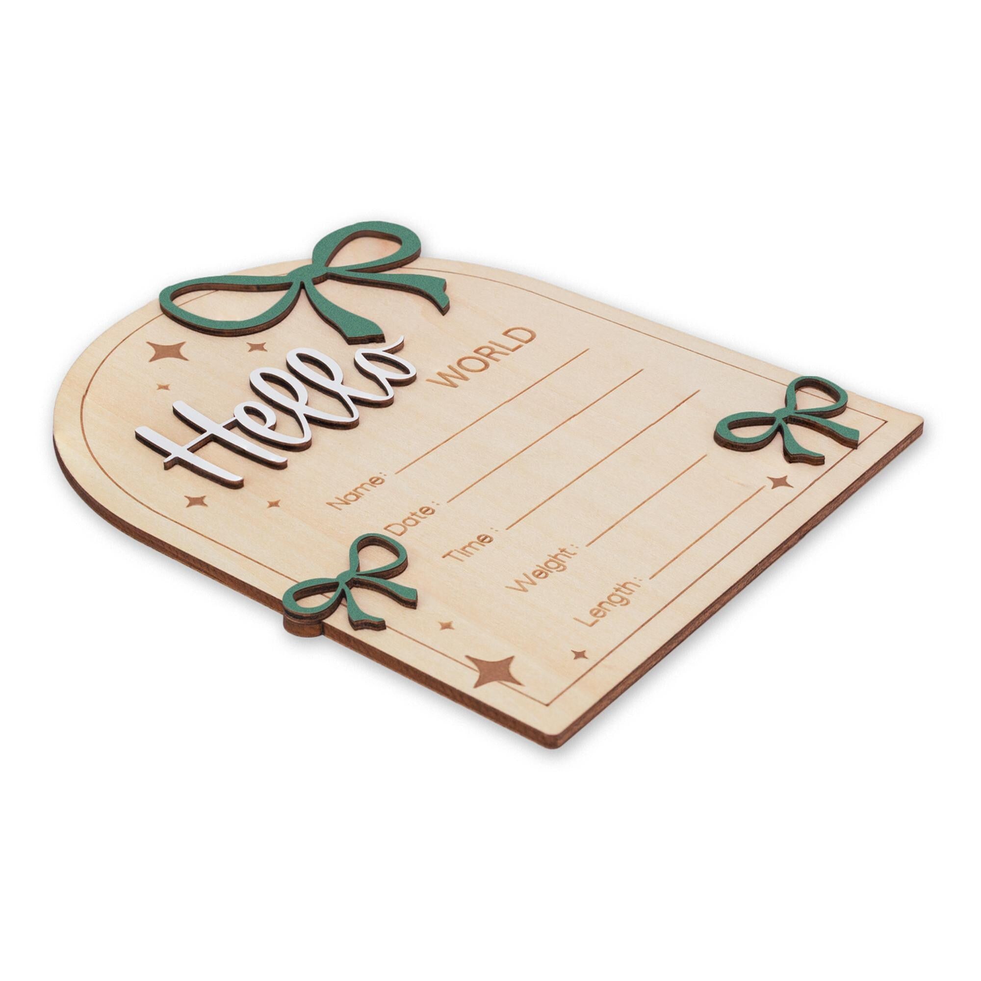 Hello World Wooden Baby Birth Announcement Sign with Name and Stats