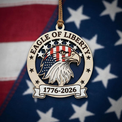 Eagle of Liberty Ornament, 250th Anniversary Wood Decor, 1776-2026 Patriotic Gift, Layered Wooden Eagle USA Milestone Keepsake