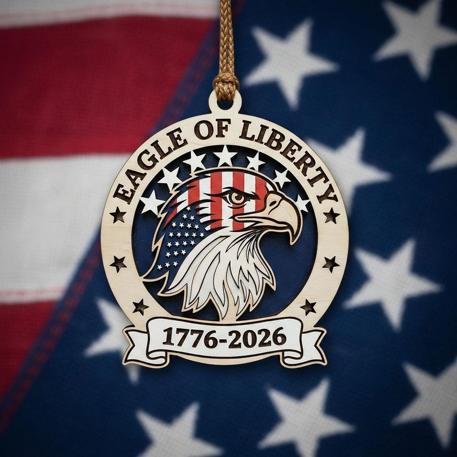 Eagle of Liberty Ornament, 250th Anniversary Wood Decor, 1776-2026 Patriotic Gift, Layered Wooden Eagle USA Milestone Keepsake
