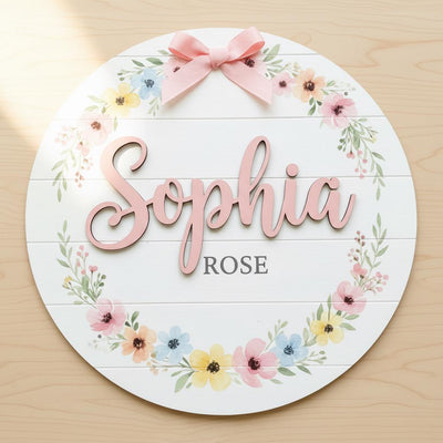 Personalized Baby Name Wood Sign, Floral Nursery Wall Decor
