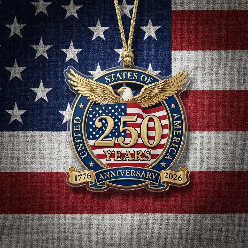 United States 250th Ornament, Semiquincentennial Eagle Emblem, 1776-2026 Patriotic Anniversary Gift, USA 250 Years Decor