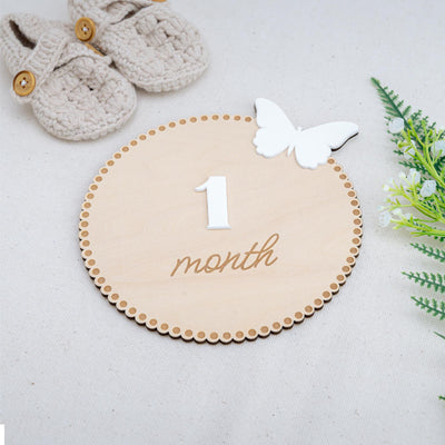 Butterfly Baby Monthly Milestone Sign, 3D Monthly Milestone Discs Infant Pictures, Engraved Wood Monthly Milestone For Girls, Baby Sign
