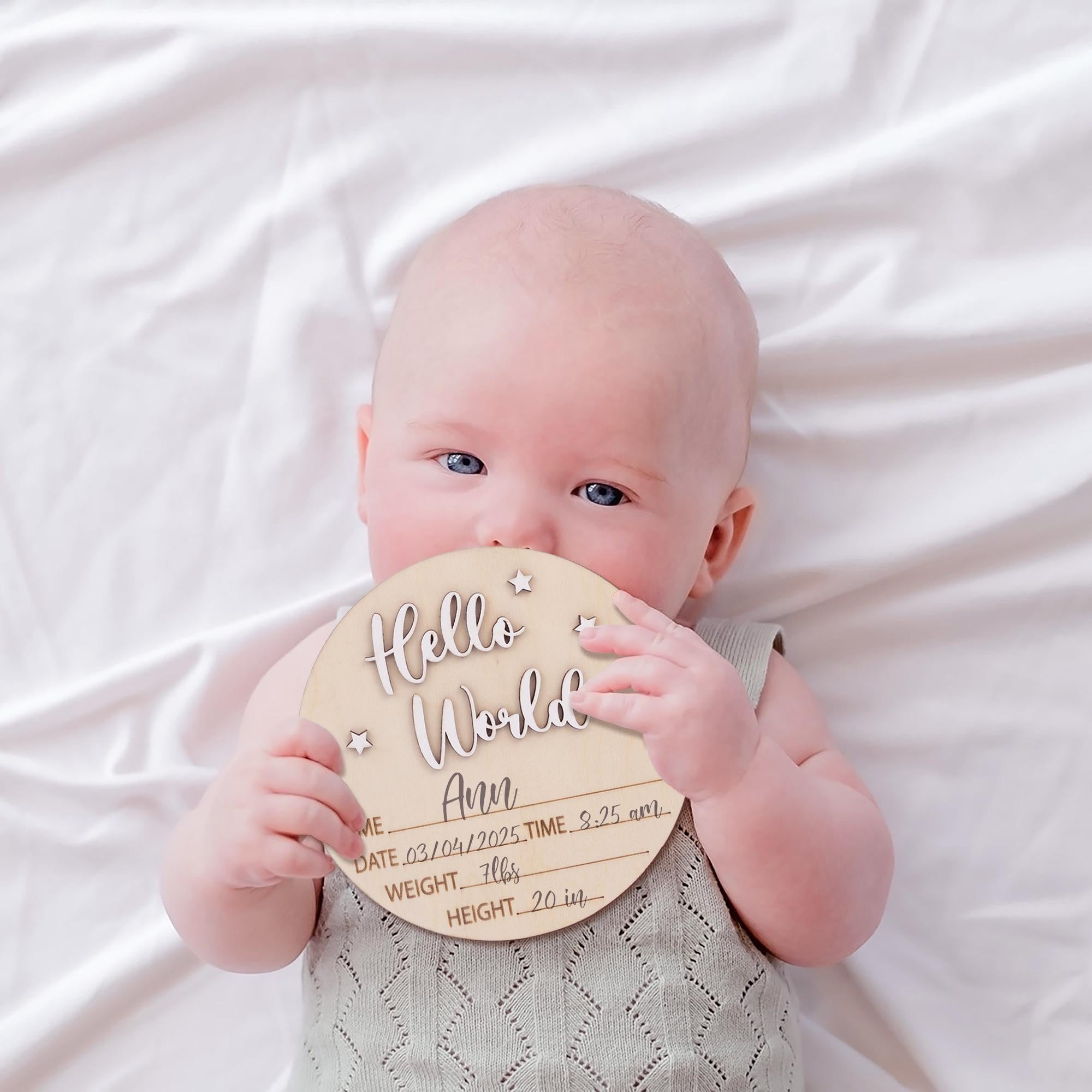 Baby Announcement, Hello World Sign, Baby Birth Stats Sign, Wooden Birth Announcement Sign, Custom Newborn Stats, Hospital Name Sign