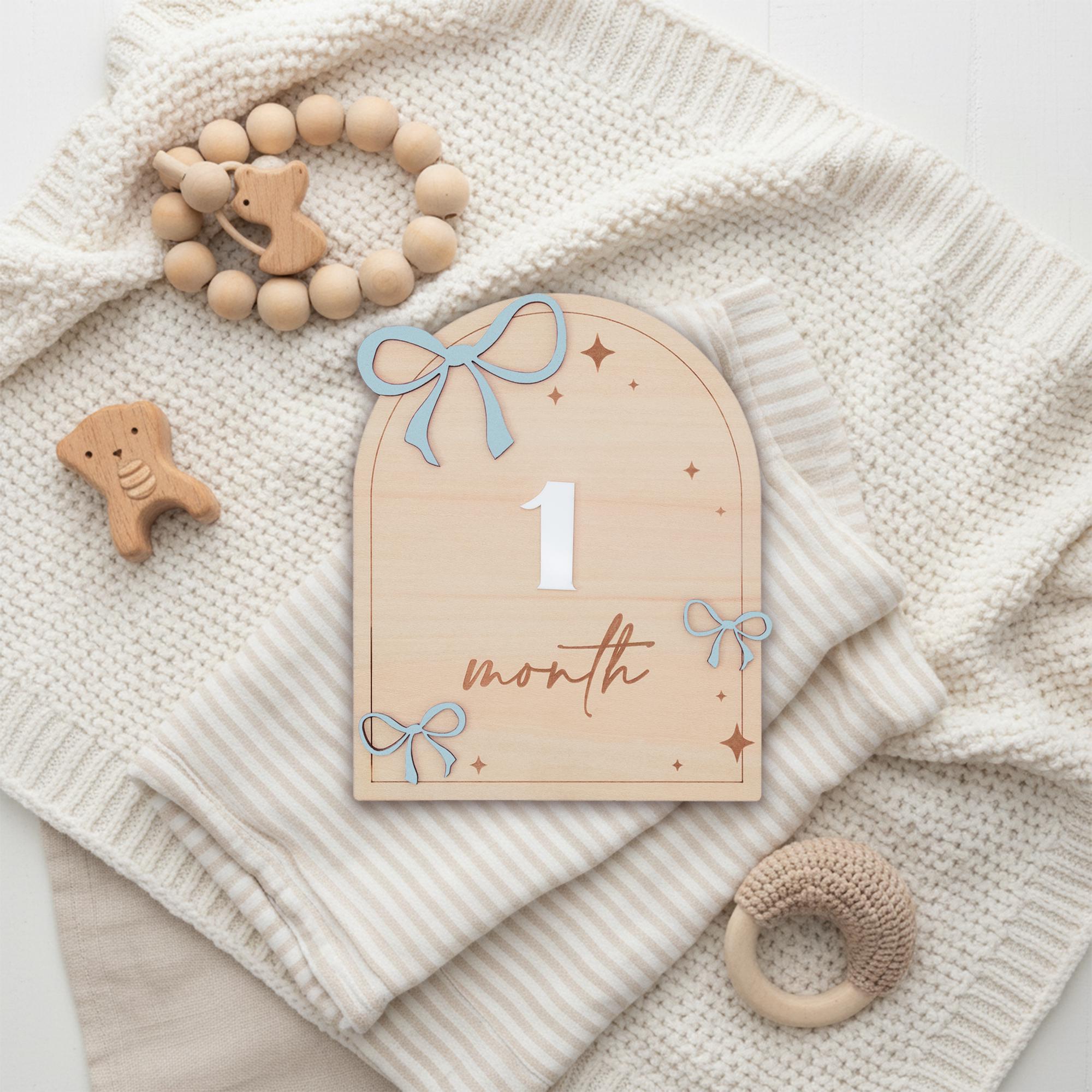 Wooden Baby Milestone Signs 1–12 Months | Monthly Photo Props