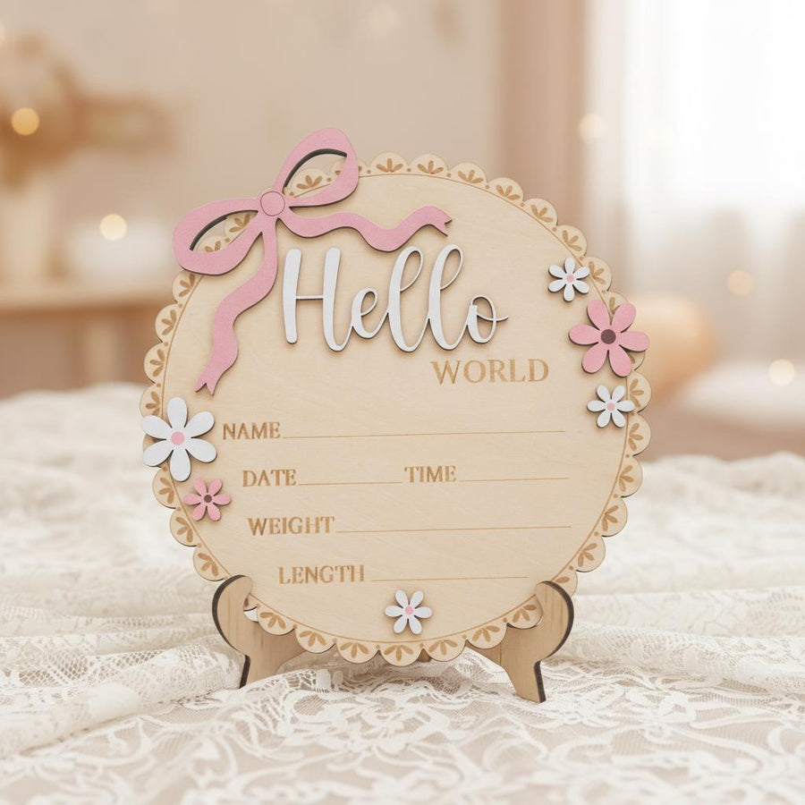 Baby Girl Hello World Sign Wooden Birth Stats Baby Shower Gift