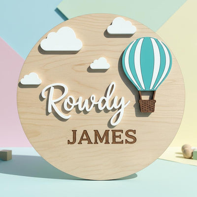 Personalized Hot Air Balloon Baby Name Sign Wooden Nursery Decor