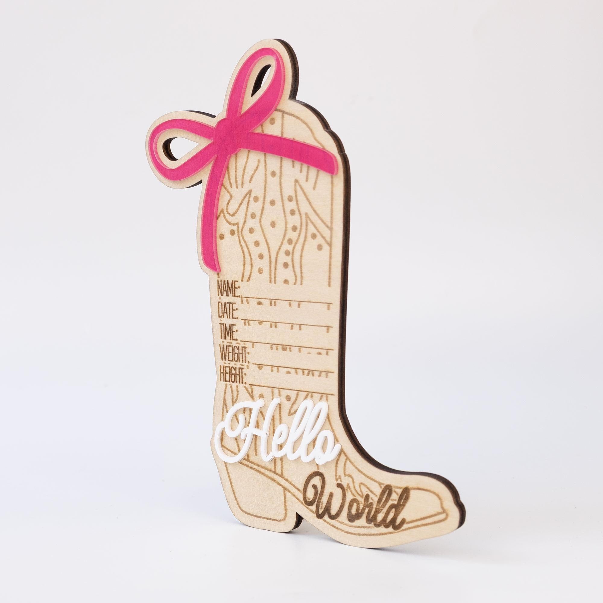 Cowgirl Baby Born Announcement Photo, Western Baby Girl Name Sign, Wooden Hello World Sign, Birth Stat Sign, Wooden Birth Announcement Sign