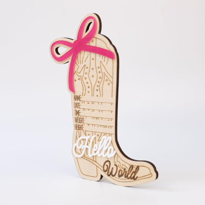 Cowgirl Baby Born Announcement Photo, Western Baby Girl Name Sign, Wooden Hello World Sign, Birth Stat Sign, Wooden Birth Announcement Sign