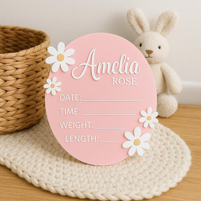 Acrylic Baby Announcement Sign: 3D Daisy, Pastel Pink or Mint