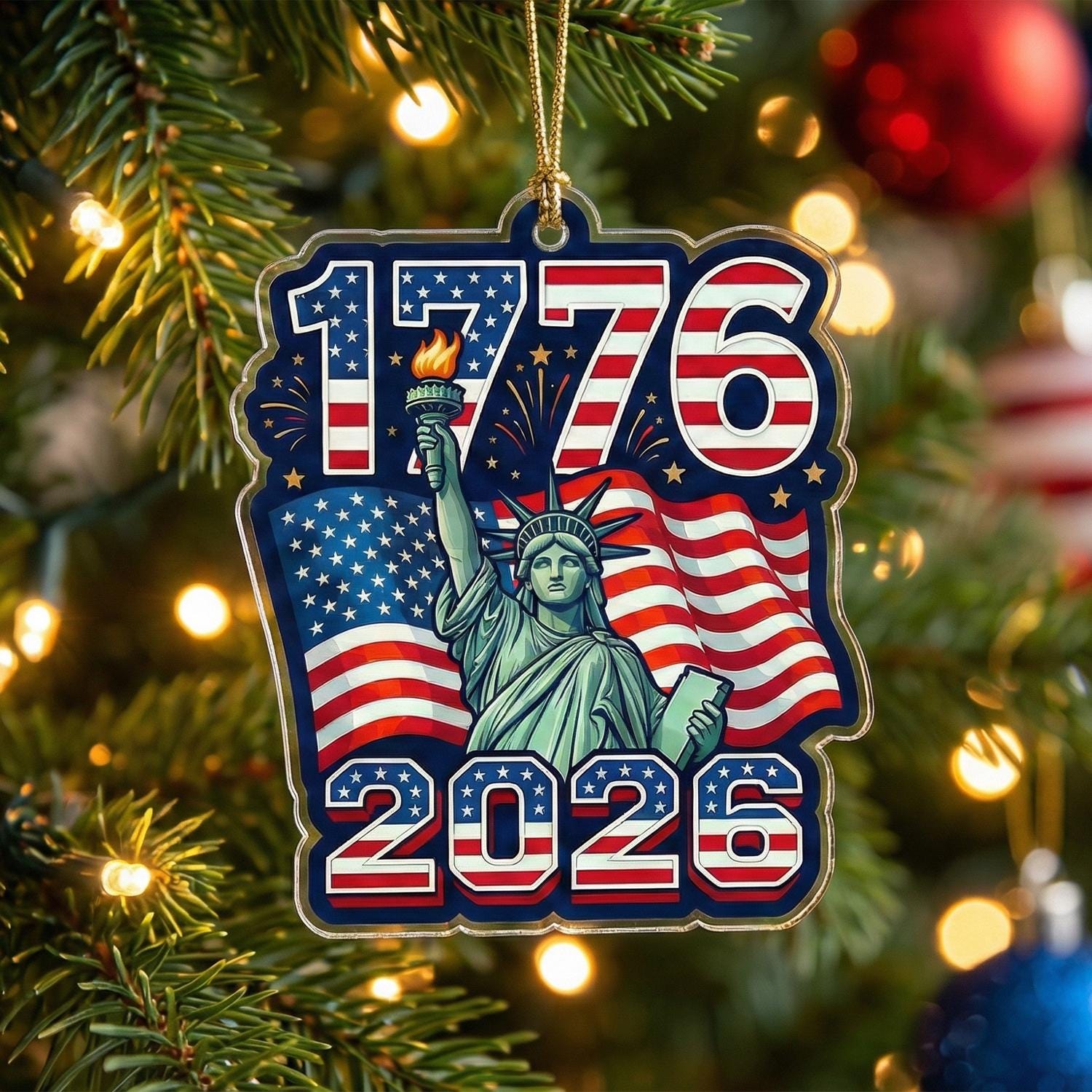 1776-2026 USA Ornament, 250th Anniversary Lady Liberty Gift, Semiquincentennial Patriotic Acrylic Decor, America 250th Birthday