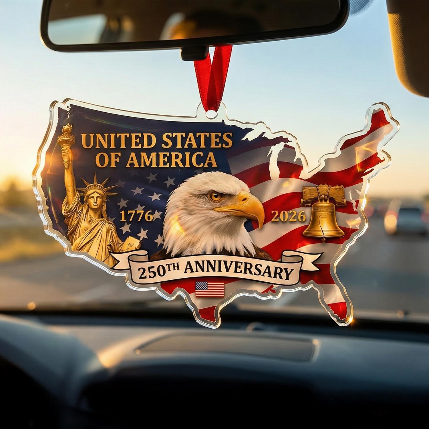 USA Map 250th Anniversary Ornament, Semiquincentennial Patriotic Gift, 1776-2026 United States Shape Decor, America Milestone Keepsake