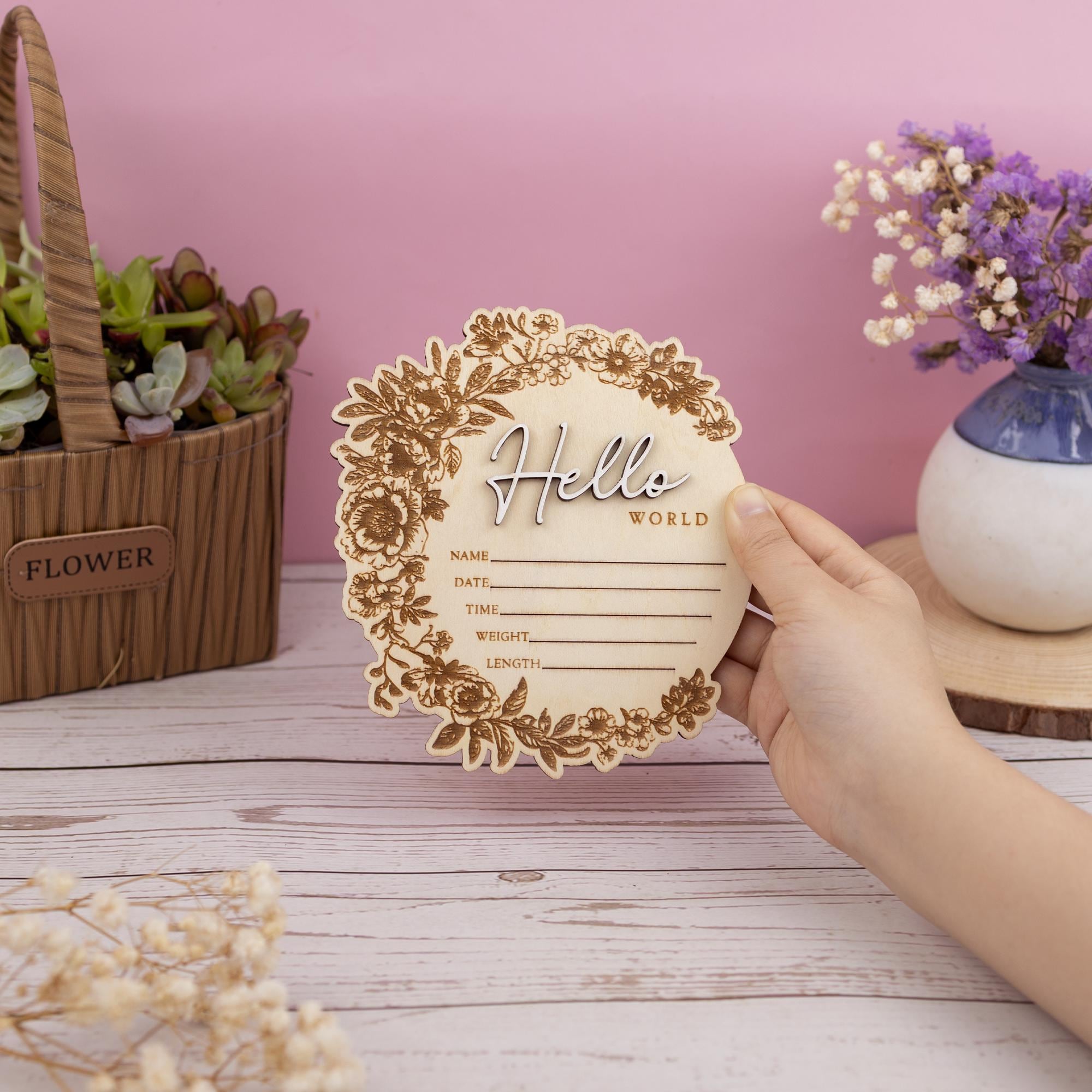 Floral Baby Name Announcement Sign With Birth Stats, Baby Arrival Announcement Sign, Baby Name Reveal, Personalized Baby Announcement Sign