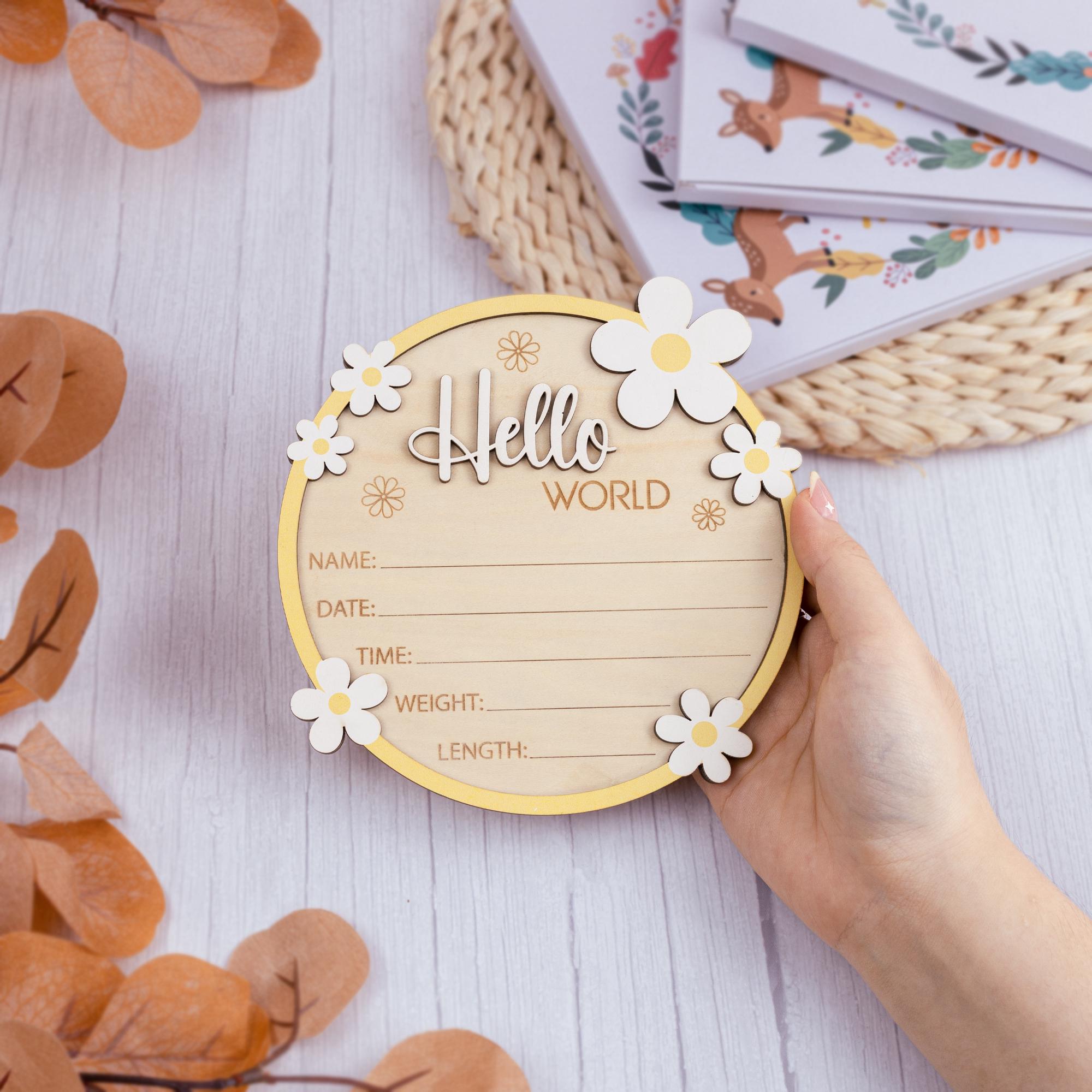 Hello World Sign, Daisy Birth Stats Sign, Daisy Birth Announcement,Baby Name Reveal For Hospital,Baby Name Reveal Baby Shower,Baby Name Sign