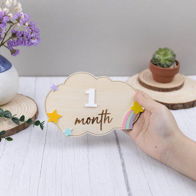Personalized Baby Milestone Sign, Interchangeable Milestone Cards, Baby Monthly Milestone Marker, Wooden Baby Photo Prop, Baby Shower Gift