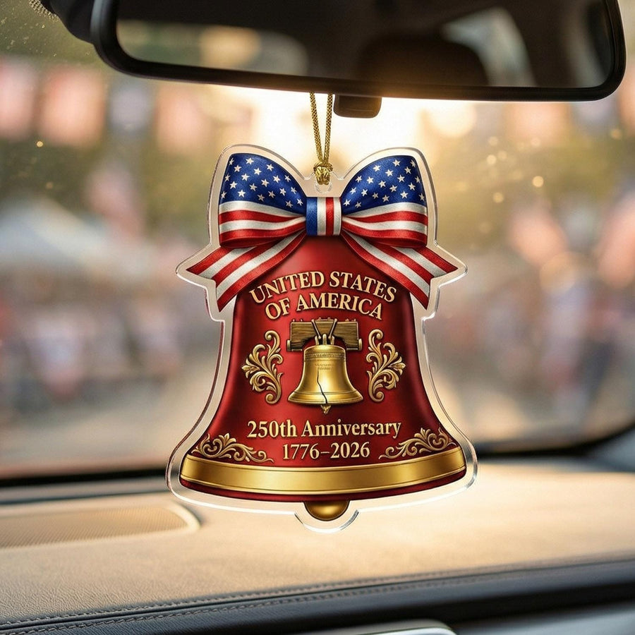 USA 250th Anniversary Bell Ornament, Liberty Bell Patriotic Gift 1776-2026, American Pride Bow Decor, 250 Years Freedom Keepsake