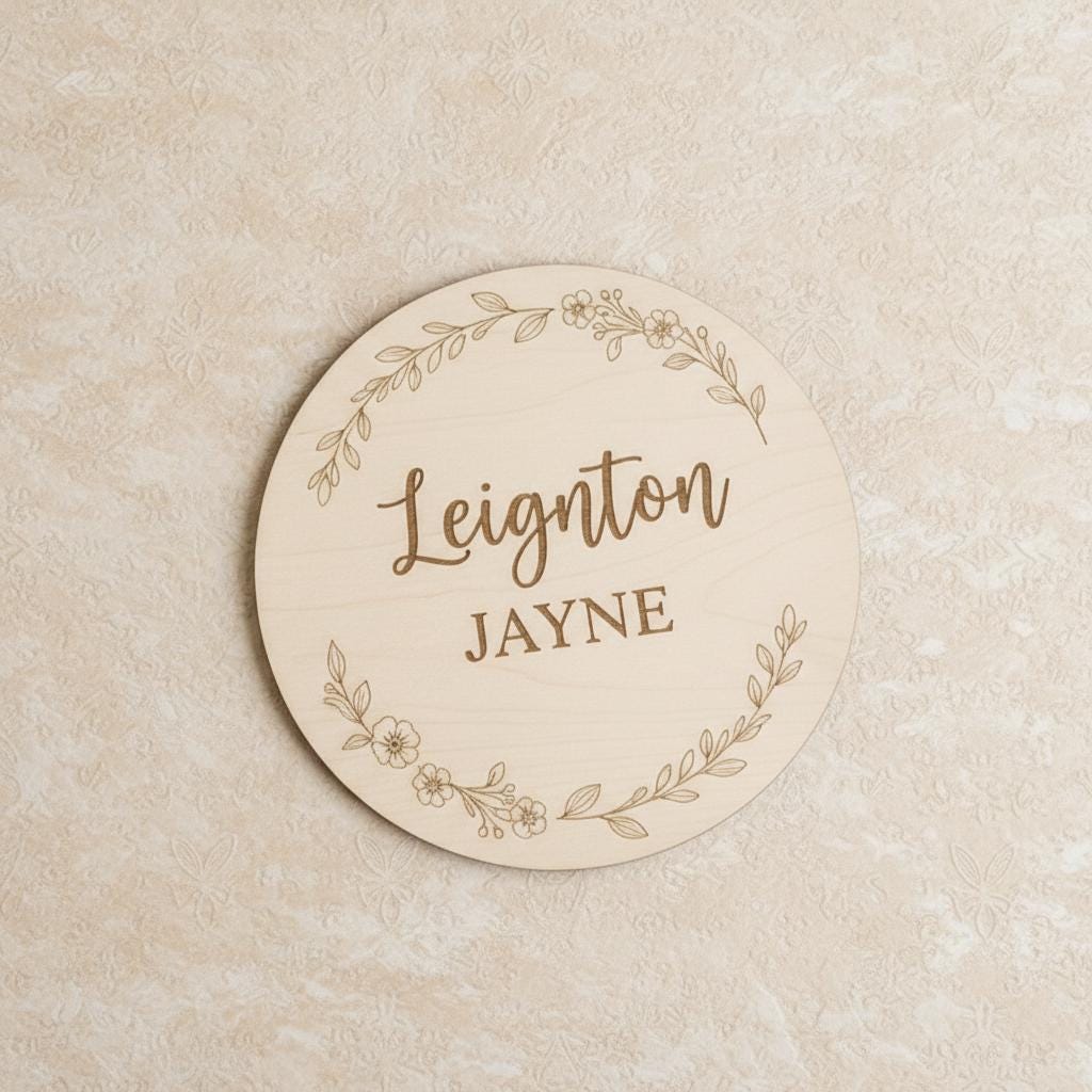 Personalized Wooden Baby Name Plaque, Round Nursery Name Announcement Sign