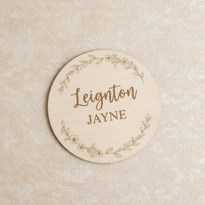 Personalized Wooden Baby Name Plaque, Round Nursery Name Announcement Sign