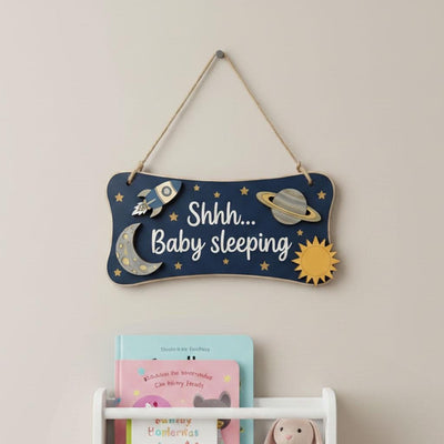 Baby Sleeping Door Sign Do Not Disturb | Outer Space Wooden Hanger | Rocket Ship Shh Plaque | Custom Galaxy Boy Nursery Decor