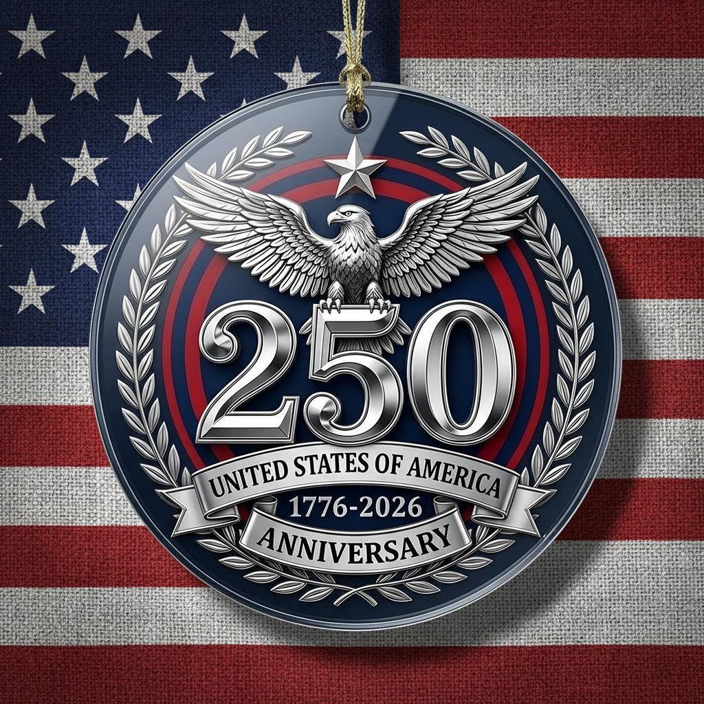 United States 250th Anniversary Ornament, 2026 Semiquincentennial Silver Medal, 1776-2026 Patriotic Eagle Gift, USA Keepsake Decor