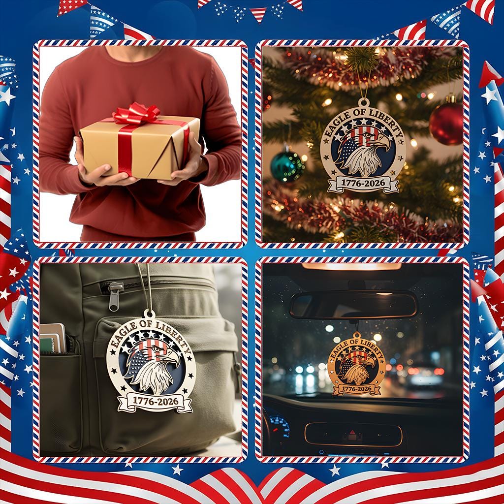 Eagle of Liberty Ornament, 250th Anniversary Wood Decor, 1776-2026 Patriotic Gift, Layered Wooden Eagle USA Milestone Keepsake