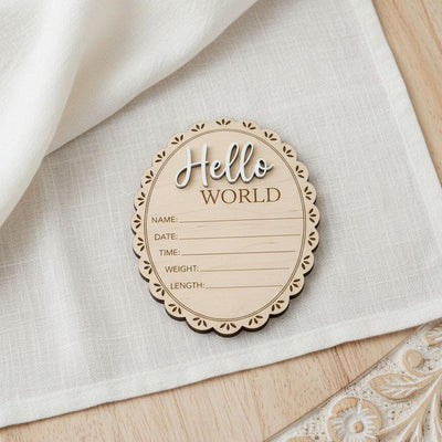 Scalloped Edge Birth Stats Sign | Oval Wooden Baby Plaque | 3D Acrylic Hello World Announcement | Vintage Girl Nursery Prop