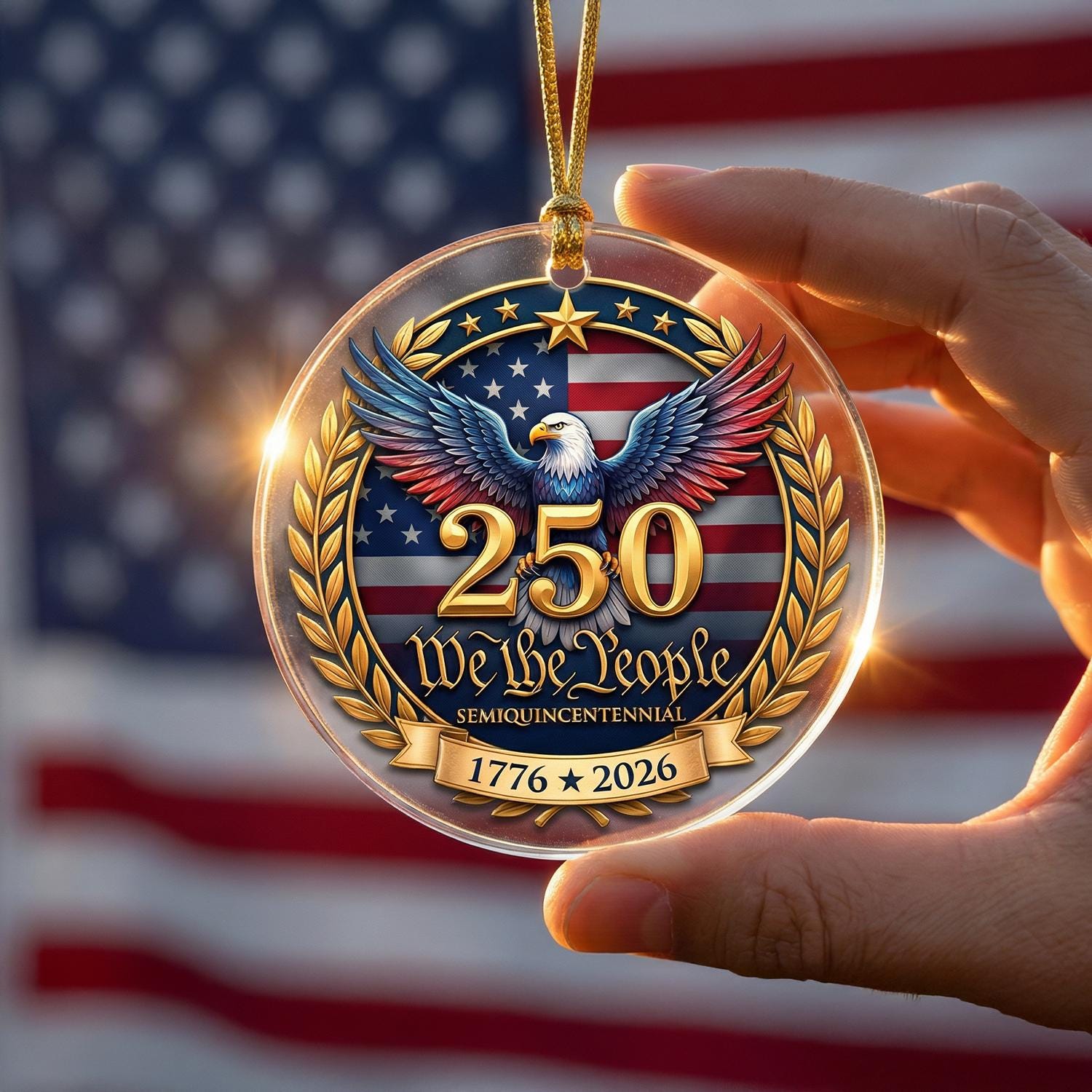 We The People 250th Ornament, Semiquincentennial Eagle Gift, 1776-2026 Patriotic Acrylic Keepsake, USA 250 Years Decor
