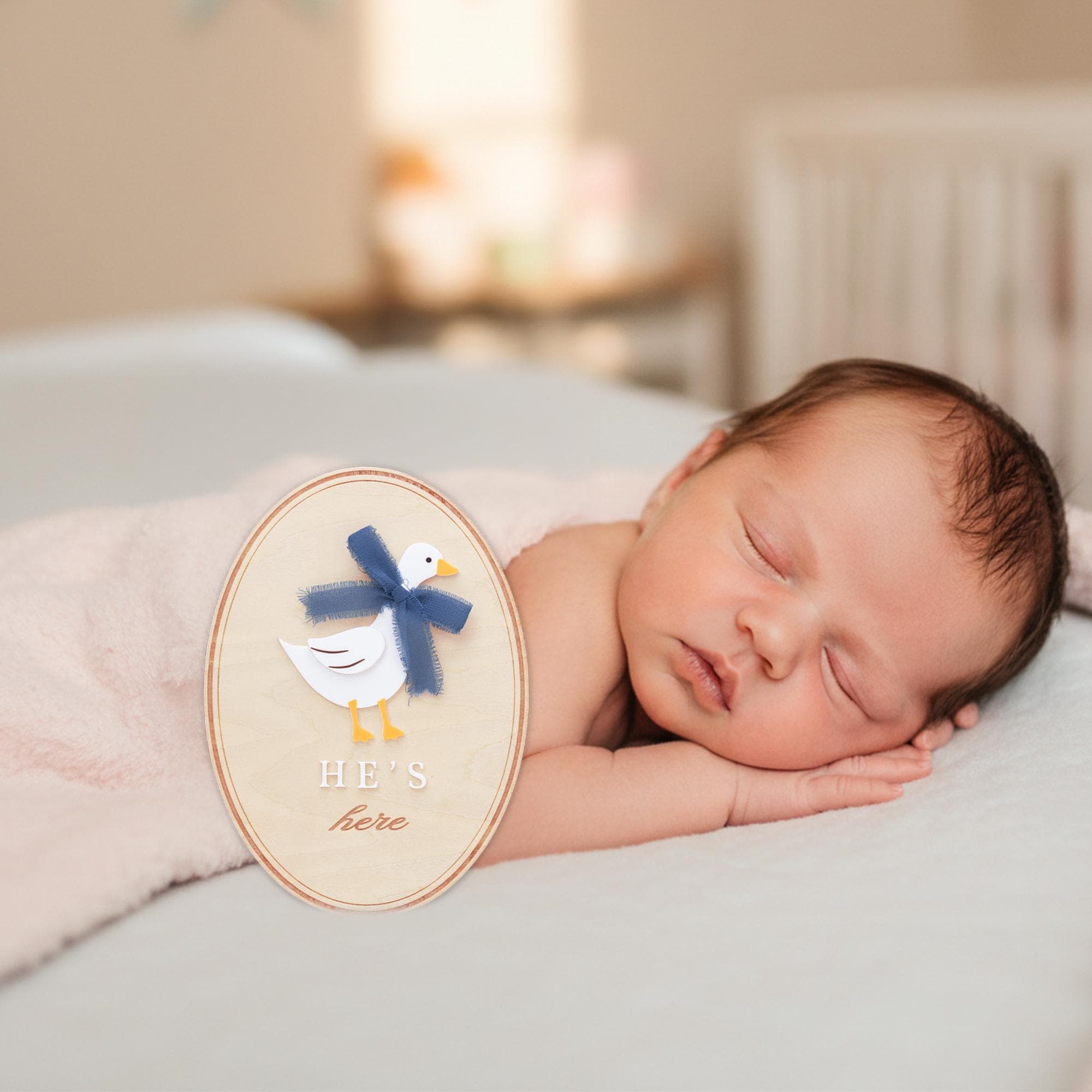 He’s Here Wooden Baby Announcement Sign, Newborn Nursery Decor