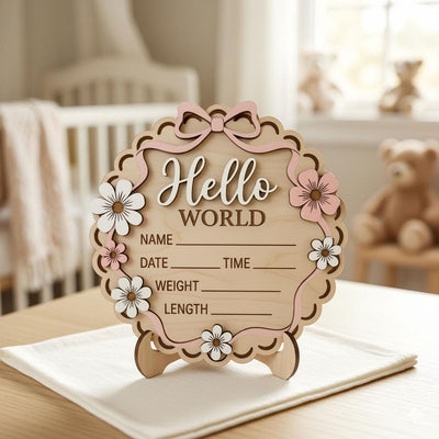 3D Bow Birth Stats Sign for Girl | Daisy Flower Scalloped Wooden Plaque | Custom Ribbon Baby Announcement | Coquette Nursery Prop