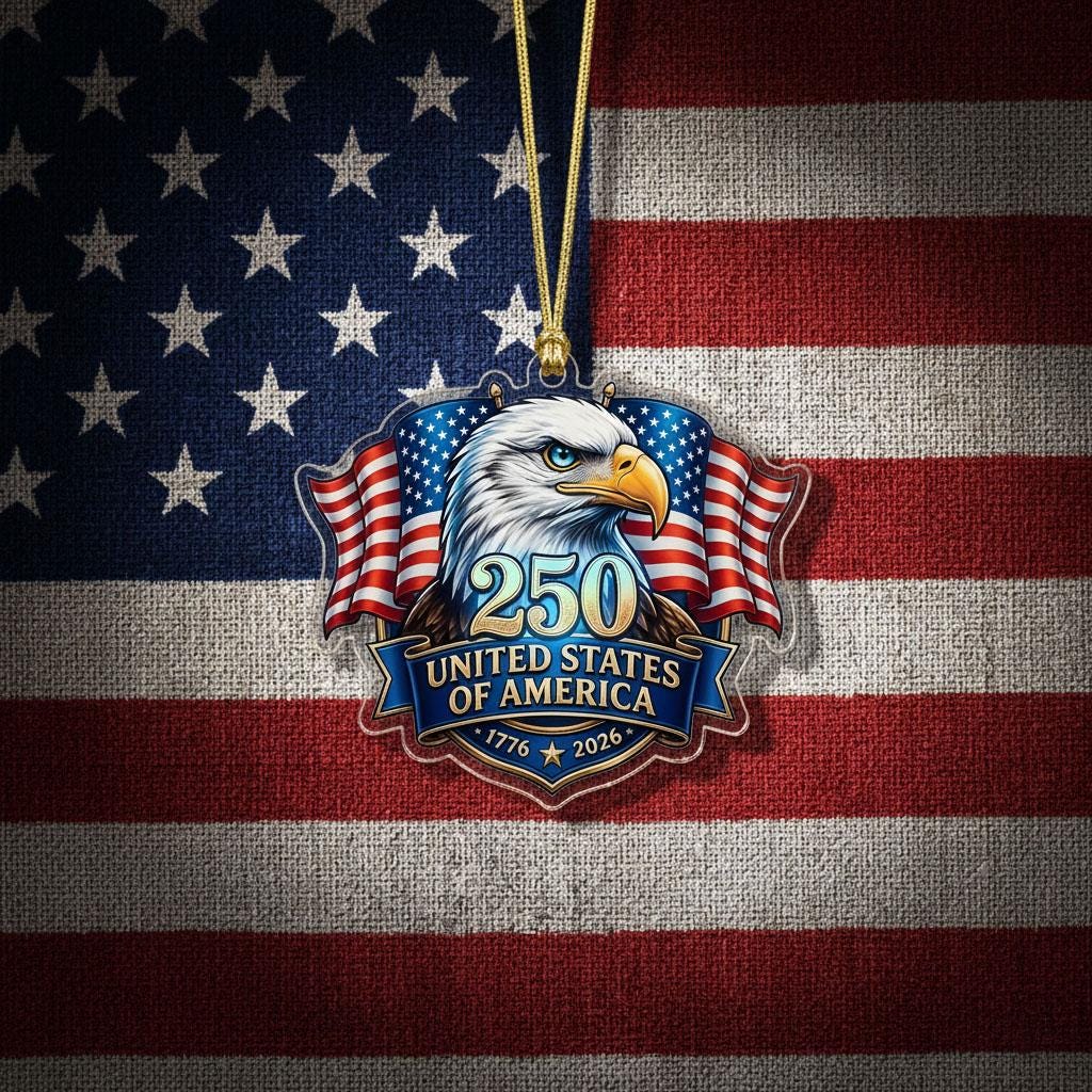 United States 250th Ornament, Semiquincentennial Eagle Portrait, 1776-2026 Patriotic Anniversary Gift, USA 250 Years Decor