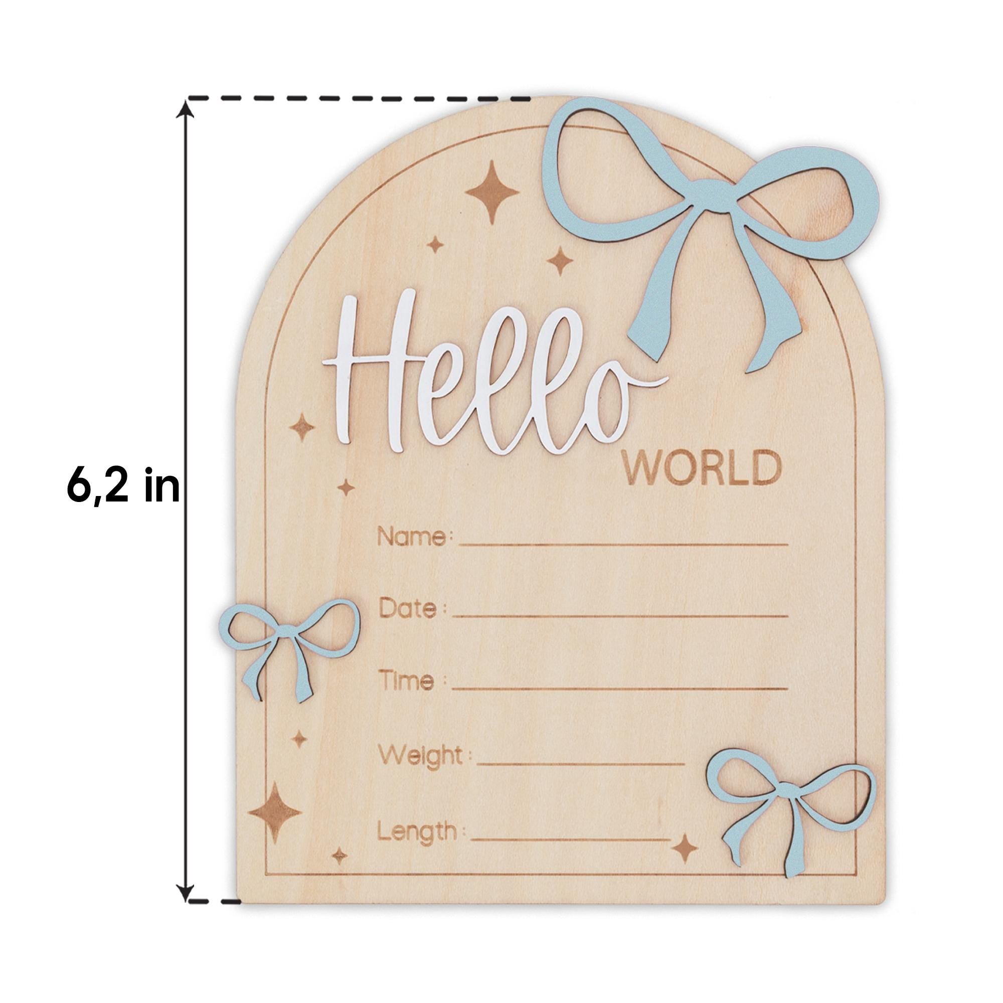 Hello World Wooden Birth Announcement Sign for Newborn Baby Photos